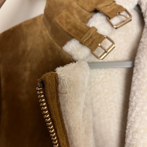 Real Suede Aviator Coat/Jacket – Tan with Cream lining - Picture 5 of 5